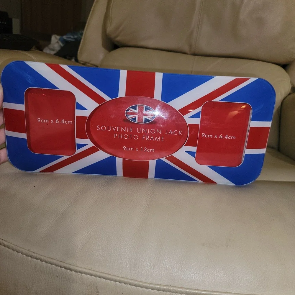 Souvenir Union Jack Double Photo Frame Red White Blue UK Flag